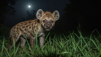 Naklejka premium Hyena observed on a dark safari adventure