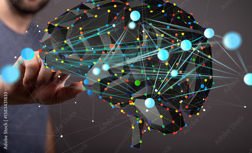Aufkleber abstract image of a brain network, representing ai, neural connections, and data flow.
