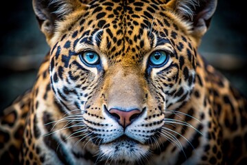 Obraz premium A jaguar stares intensely with its piercing blue eyes