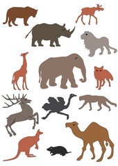 Obraz premium Colorful Animals Chart for Kids Silhouette Animal Shapes Collection 
