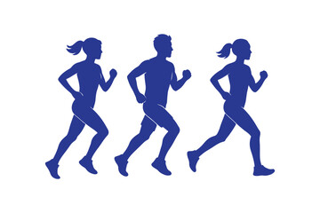 Run. Running men and women, vector set of isolated silhouettes