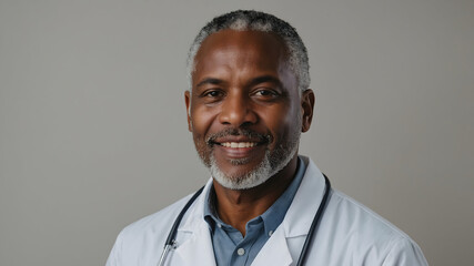 A portrait of a smiling African doctor in a white coat, conveying trust and professionalism in healthcare.