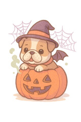 pastel halloween bulldog in pumpkin, cute dog jack-o-lantern popup PNG,   bulldog in jack-o-lantern halloween, cute pastel halloween bulldog PNG, pumpkin dog with spiderwebs transparent
 