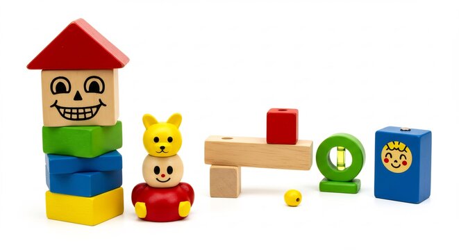 Jouets bois color�s �clatants lumi�re douce jeu enfant d�veloppement moteur. AI Generated