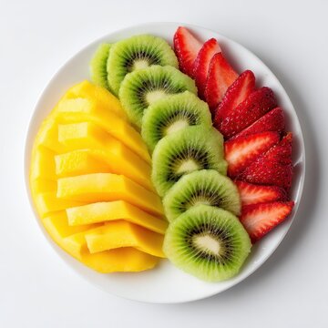 A plate of fruit and a cut up kish