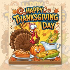 Obraz premium templeate of a flyer or poster for happy thanksgiving dat celebration