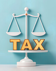 3d render illustration of scale and word text TAX
