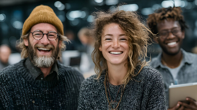 Happy business team laughing together in modern office - Powered by Adobe