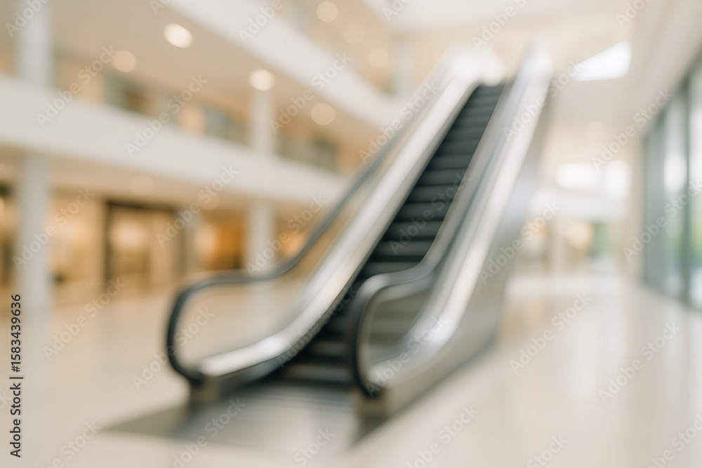 Poster blurred escalator motion in modern building lobby with focus on speed and dynamics reflecting urban 
