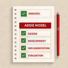 Illustration design concept of addie model with word text analysis design development implementation and evaluation
