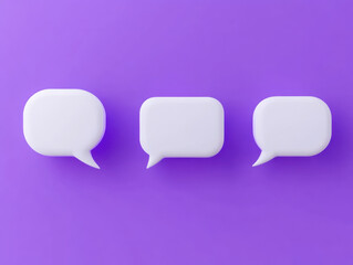 white speech bubble icon set on a purple background.