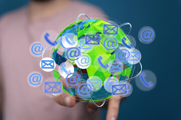 Image depicts global connectivity, showcasing email, phone, and internet access worldwide.