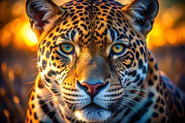 Fototapeta premium A jaguar stares intensely at the viewer during golden hour