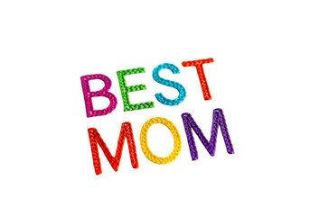 Colorful text saying 'BEST MOM' in bright letters on a transparent background. The letters are in various colors, creating a vibrant and cheerful design.