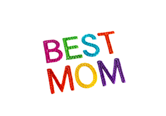 Colorful text saying 'BEST MOM' in bright letters on a transparent background. The letters are in various colors, creating a vibrant and cheerful design.