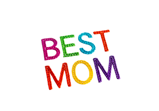 Colorful text saying 'BEST MOM' in bright letters on a transparent background. The letters are in various colors, creating a vibrant and cheerful design.