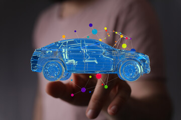 Innovative automotive design. 3D model visualization. Future of cars.
