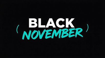 Black november promotional banner with bold white and blue typography on dark background, perfect for discount sales, cyber week advertising, e-commerce promotions, online store offers and marketing