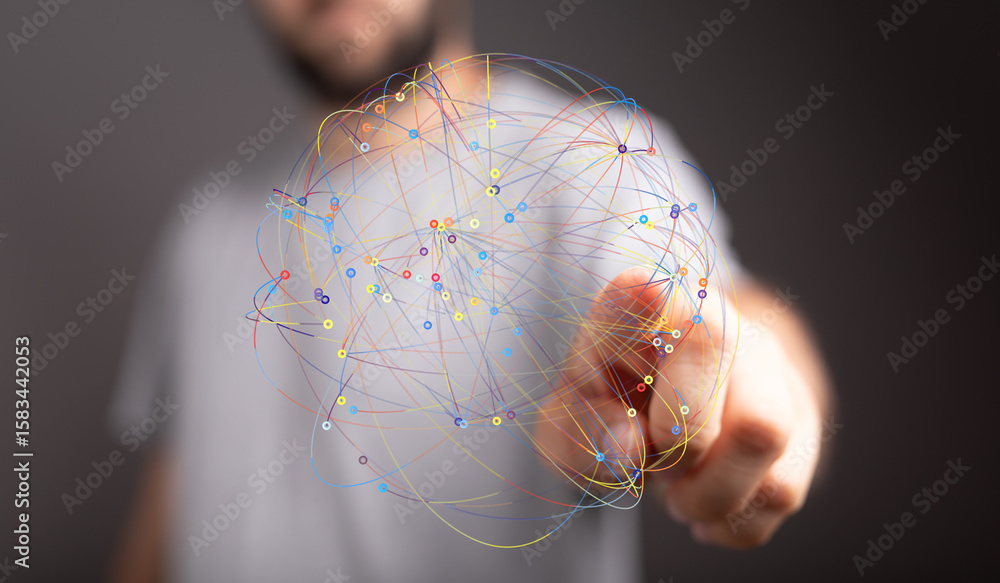 Poster abstract image depicting a complex network, ideal for technology, connection, and global concepts.