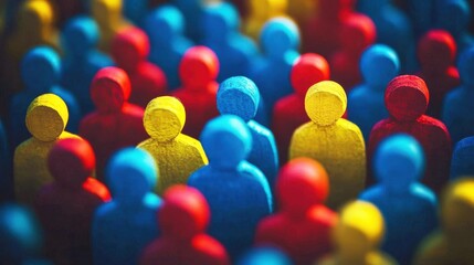 Colorful Wooden Figurines Representing Diverse Community, Collaboration, Unity, and Togetherness in A Creative Abstract Composition for Modern Design Projects