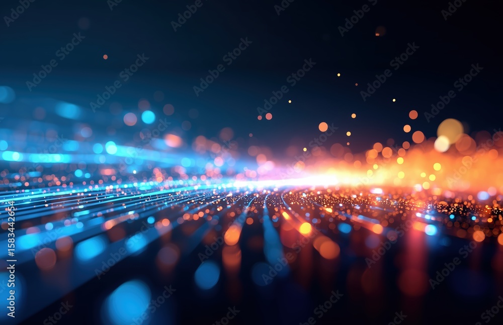 Poster abstract futuristic background with high-energy blue and vibrant orange glowing light rays conveying
