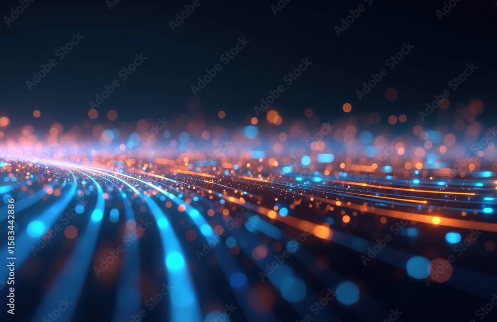 Poster abstract futuristic background with high-energy blue and vibrant orange glowing light rays conveying