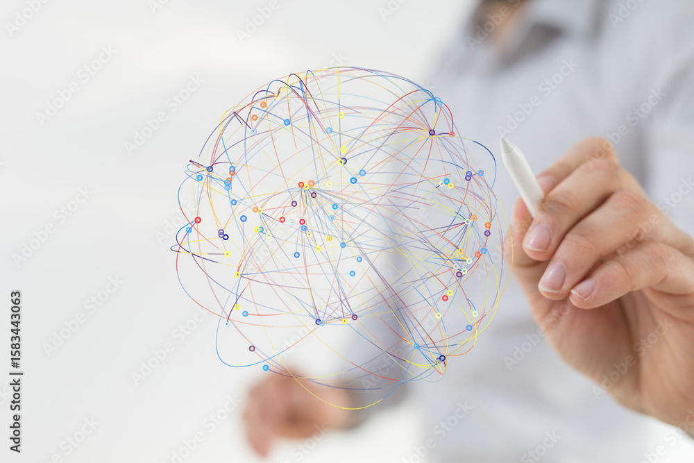Poster abstract image depicting a complex network, ideal for technology, connectivity, and global concepts.
