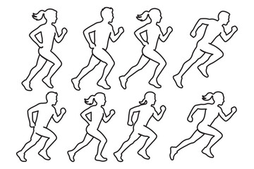 Collection of running men and women silhouette