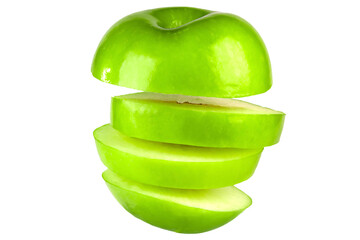 green apple with a slice isolated on transparent background. png image
