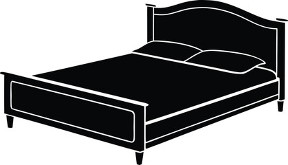 double bed, full size bed silhouette vector