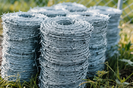 rolled barbed wire in coils concept concepto de alambre de espino enrollado concept de fil de fer barbel&eacute; lamin&eacute; en bobines