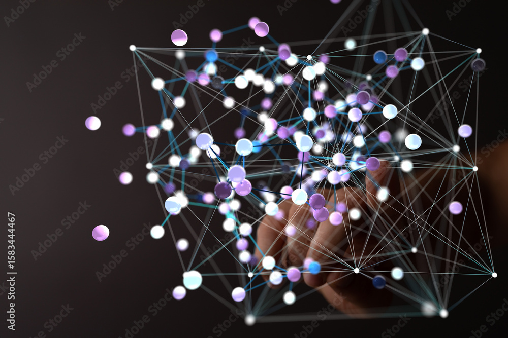 Poster abstract image of a network connection, data points, and interconnectivity. ideal for technology, ai