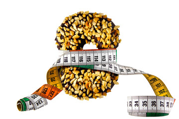 measuring tape with donut isolated on transparent background. png image. diet concept