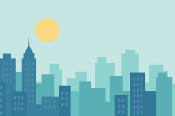 Urban Landscape with Skyscrapers and Light Blue Sky Vector