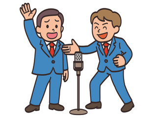 漫才をしているボケとツッコミのお笑いコンビのイラスト素材