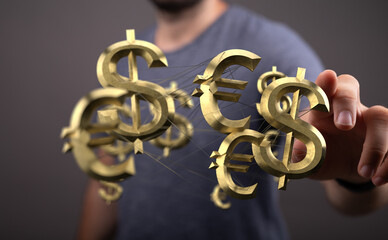 Image of interconnected dollar and euro symbols, representing global finance and currency exchange.