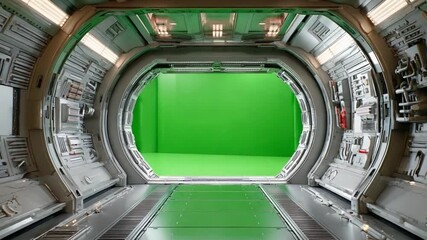 Futuristic Interior Space: A futuristic interior of spaceship, featuring green screen for advanced visual effects. - Powered by Adobe