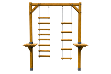 Obstacle course element with wooden ladders for climbing isolated on a transparent background
