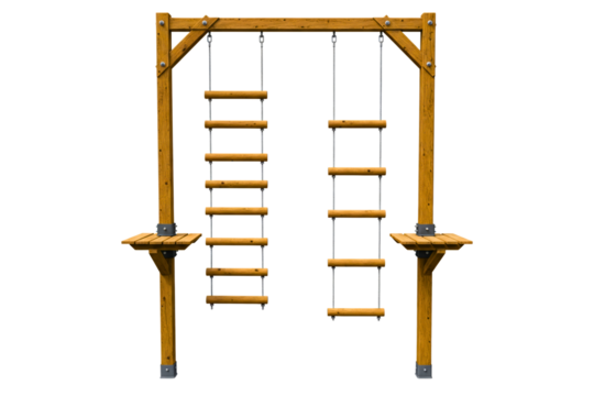 Obstacle course element with wooden ladders for climbing isolated on a transparent background