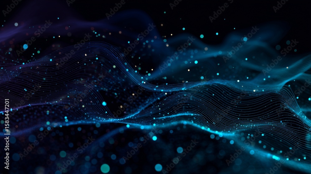 Aufkleber Abstract Tech Background with Floating Lines and Dots in a Futuristic Style