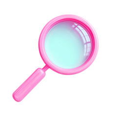 Glossy pink magnifying glass with blue lens isolated on transparent background