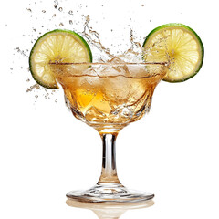 Spicy Vodka Margarita vodka drink splash in a glass, studio shot, isolated on a white transparent background.