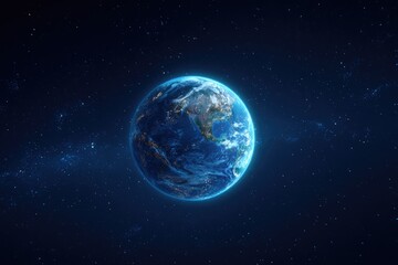 Obraz premium Earth, a vibrant blue sphere, suspended in a dark, star-studded cosmos