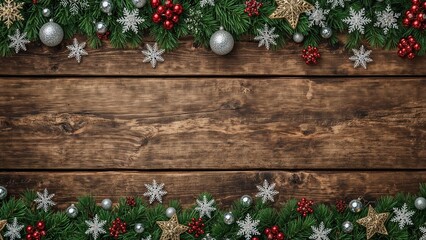 Yuletide background adorned with festive decorations and greenery