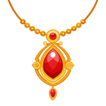 Elegant gold necklace with a single red ruby pendant perfect for jewelry design