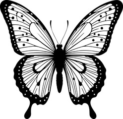 A beautiful butterfly silhouette featuring intricate wing patterns with delicate dots and lines, capturing the essence of natural elegance, ideal for graceful and detailed design projects.