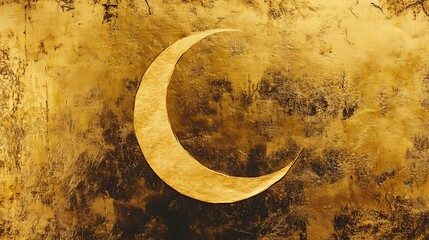 Golden crescent moon on a textured gold background