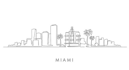 Miami skyline single continuous line art.