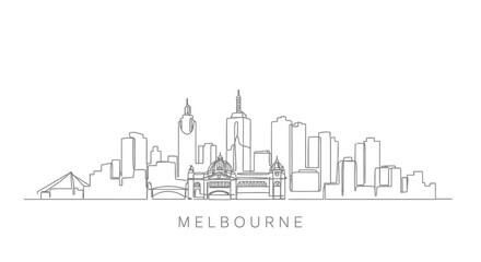 Fototapeta premium Melbourne skyline with one line drawing, and minimalist.