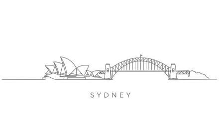 Naklejka premium Sydney skyline outline with Australia landmark.